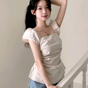 청순 여리여리핏!러블리 퍼프소매 셔링 블라우스(아이보리