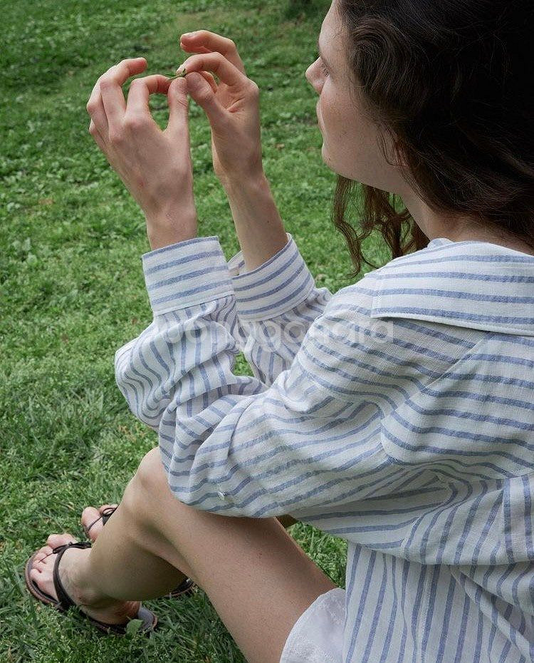 타낫 롤업셔츠 (블루스트라이프)--3