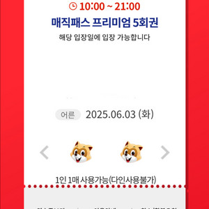 6월 3일 (화) 롯데월드 매직패스 5회권 4매