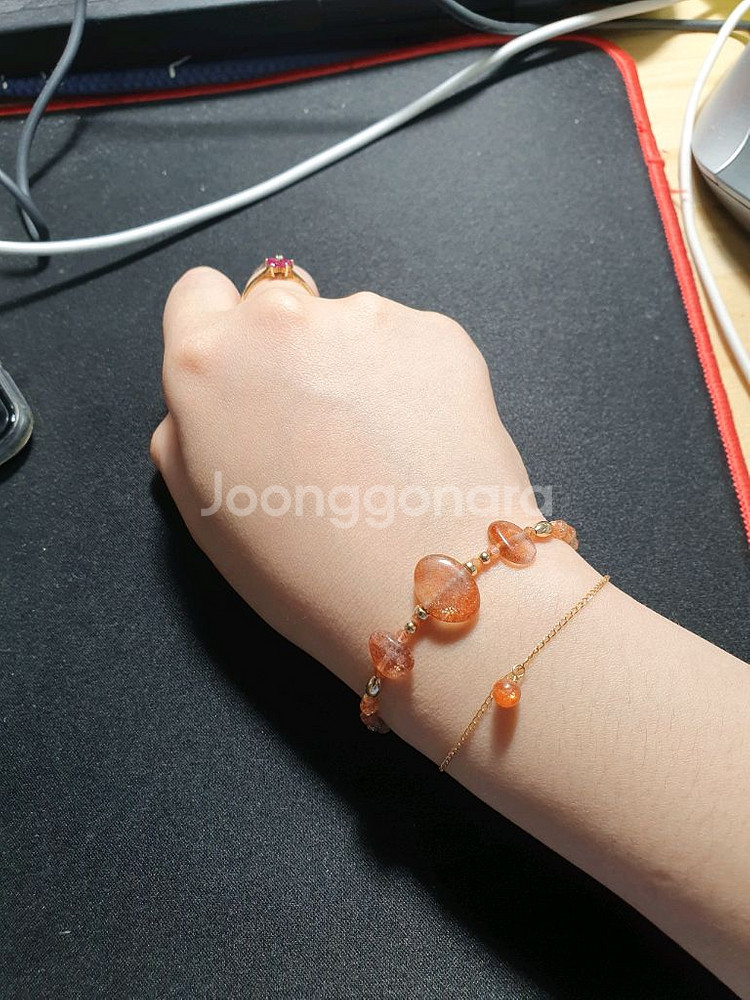 태양의 흑점 썬스톤 18K 골드필드 원석팔찌--6