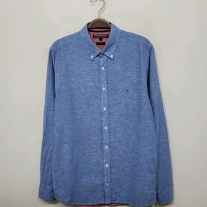 (M) 타미힐피거 린넨셔츠 하늘색 로고 마남방 토미