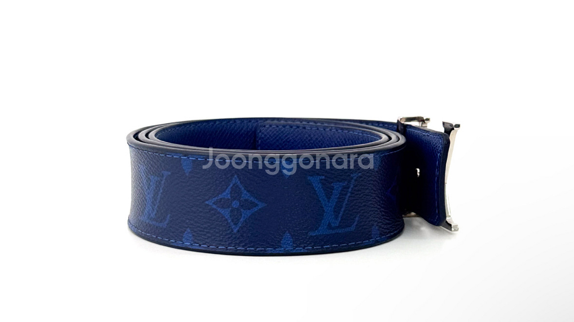 100 루이비통 남성 LV 모노그램 리버시블 벨트 블루--3