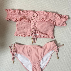 핑크 오프숄더 비키니 수영복 XL