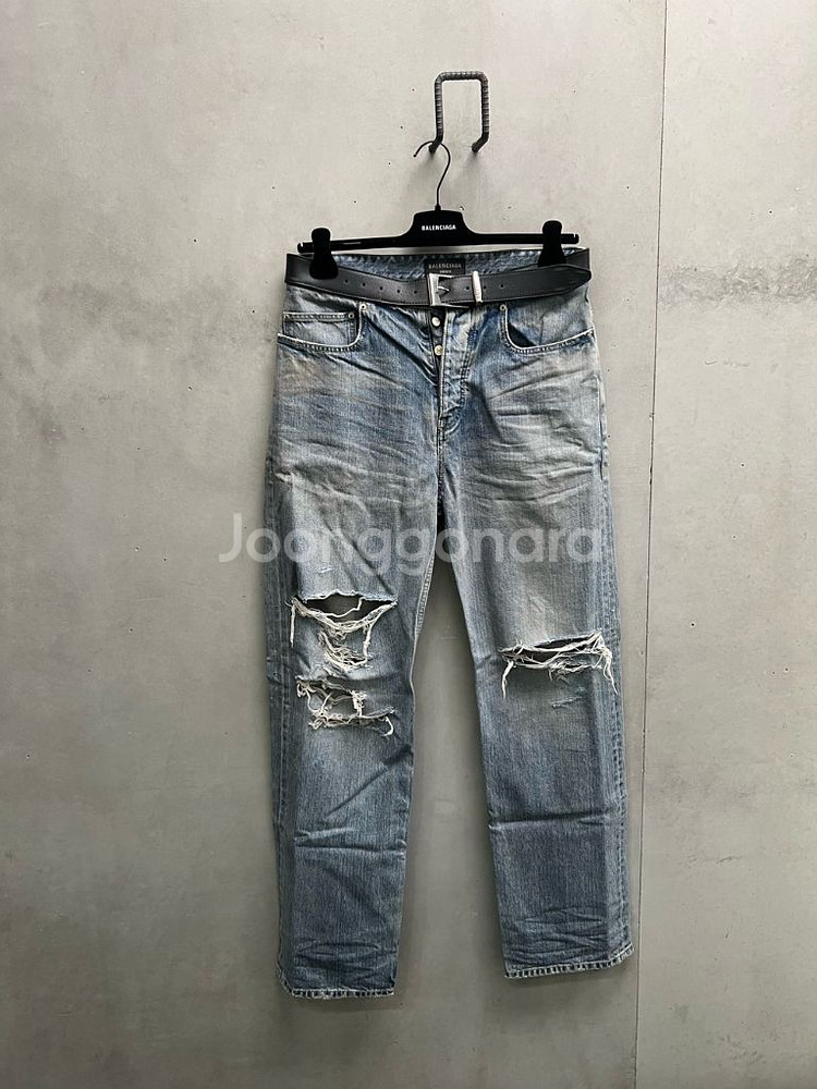 [M] 발렌시아가 벨트 디스트로이드 데님 팬츠 새상품--0