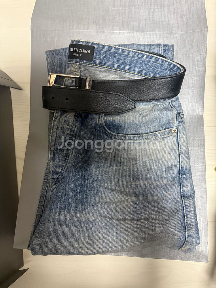 [M] 발렌시아가 벨트 디스트로이드 데님 팬츠 새상품--2