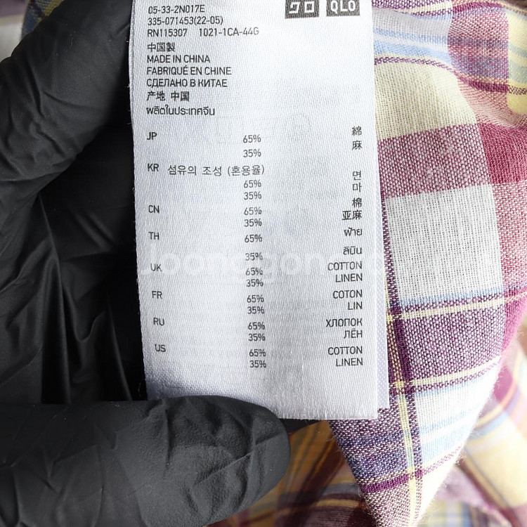 [M]유니클로 린넨 포켓 반팔 체크 셔츠--5