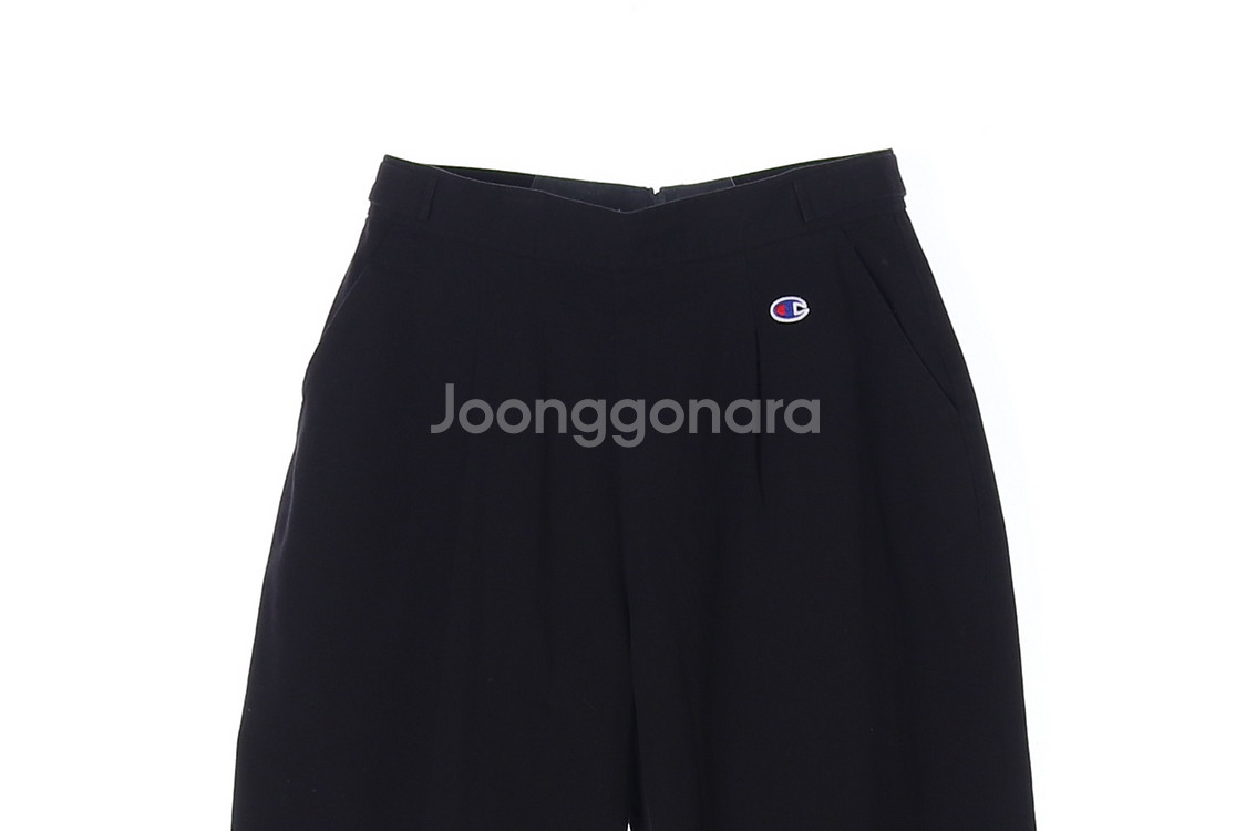 [L]챔피온 블랙 로고 핀턱 와이드 치노팬츠 면바지--1