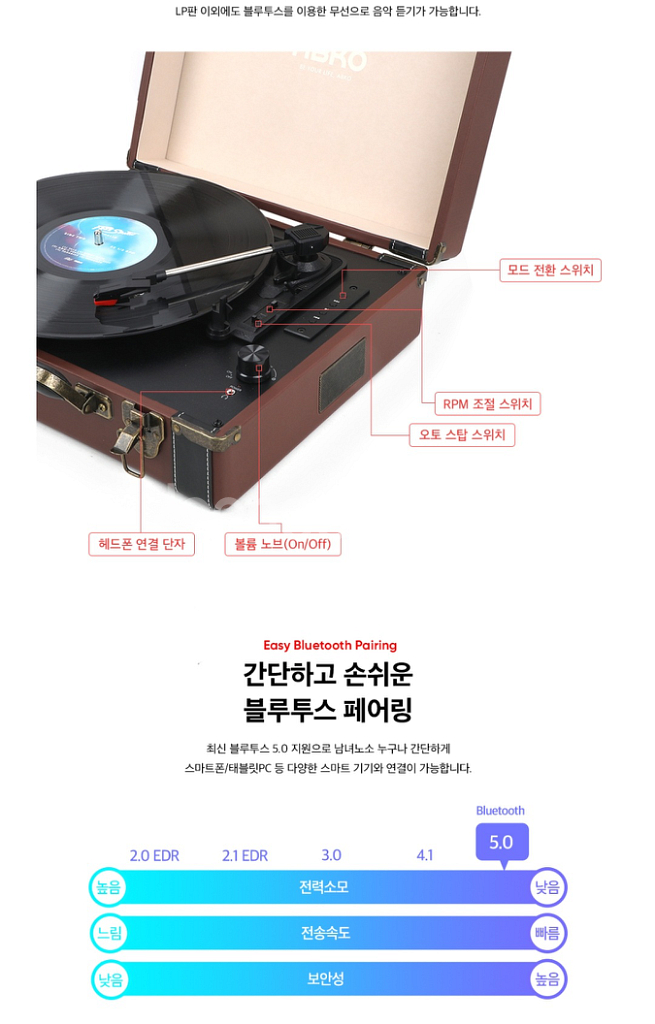 앱코 레트로 턴테이블 블루투스 스피커 BLD20--8
