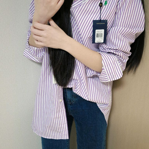 폴로 퍼플 스트라이프 셔츠 L / 정품 택O /새상품급