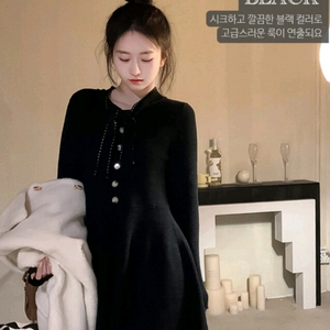 타이 플레어 니트 미니 원피스