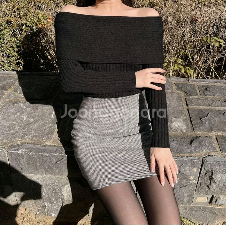 유니콩 쫄깃 하운드 체크스커트 치마 M 블랙--0