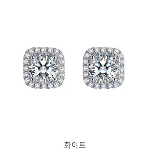 심플 화이트 웨딩 큐빅 블링블링 네모 스퀘어 핀귀걸이
