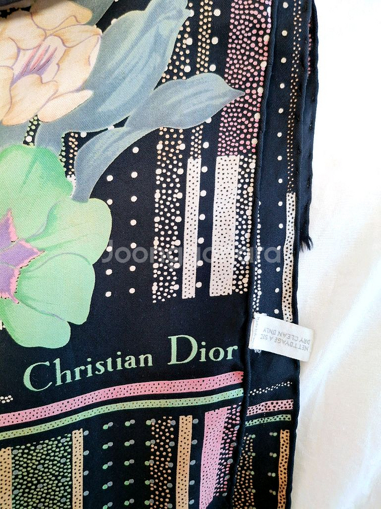 정품 크리스찬디올 실크스카프 빈티지 블랙 프랑스제조--4