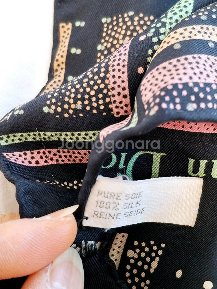 정품 크리스찬디올 실크스카프 빈티지 블랙 프랑스제조--2