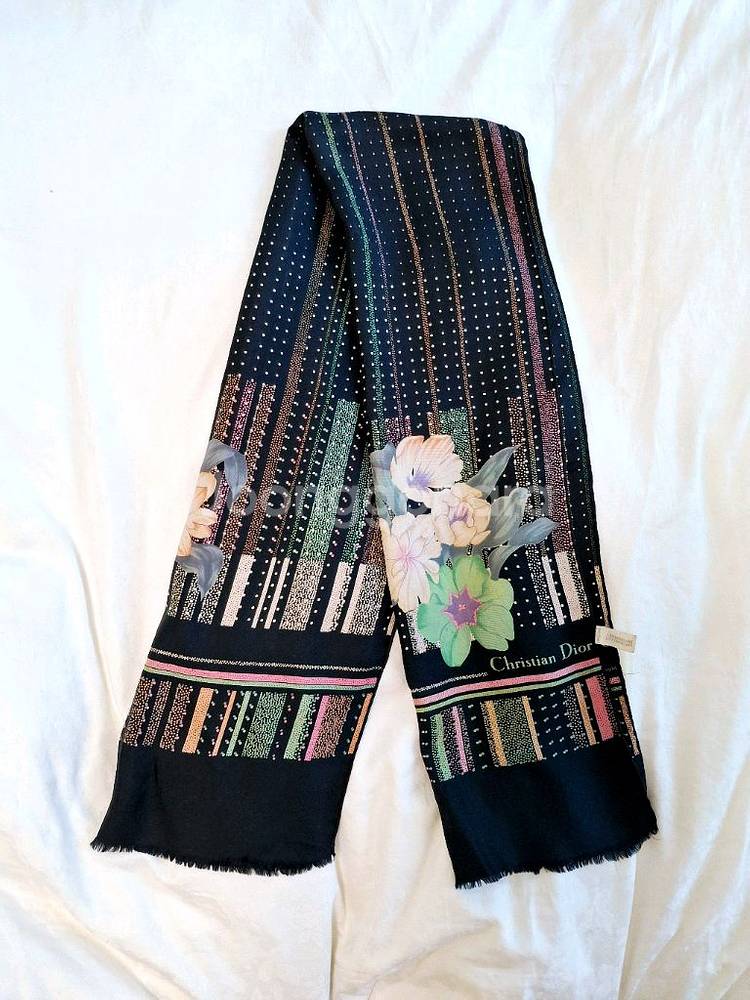 정품 크리스찬디올 실크스카프 빈티지 블랙 프랑스제조--0