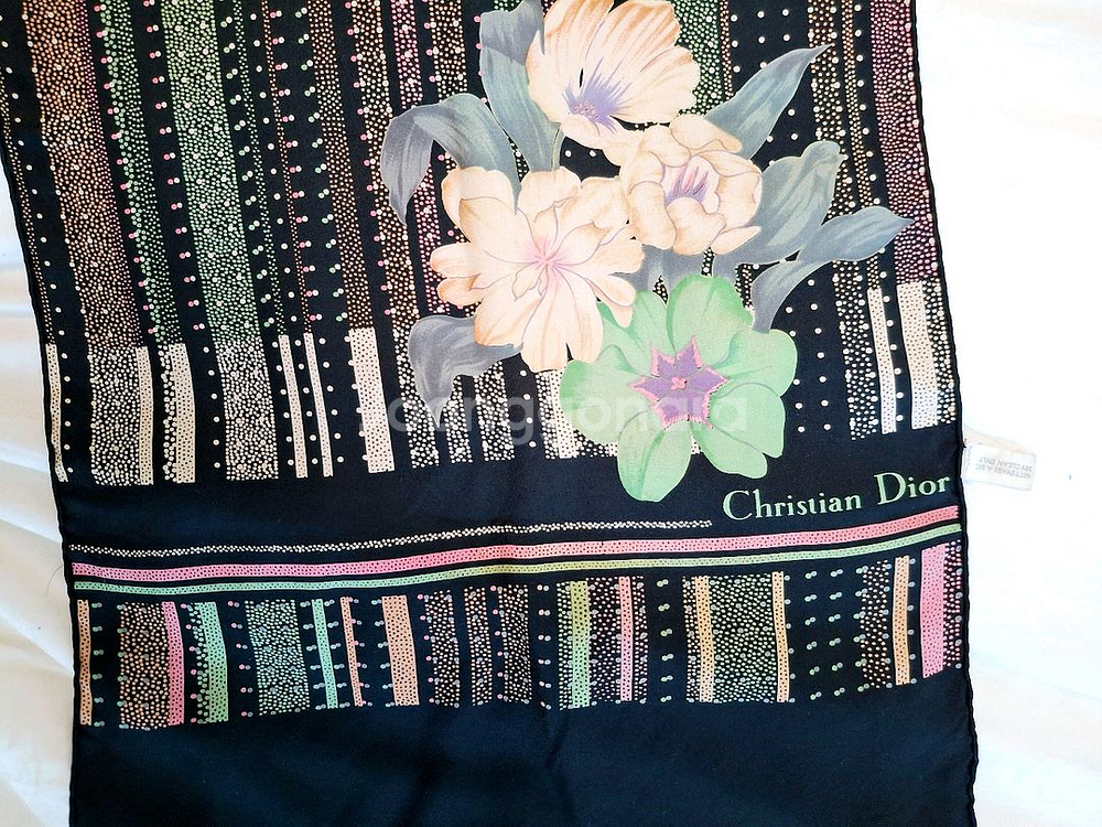 정품 크리스찬디올 실크스카프 빈티지 블랙 프랑스제조--5