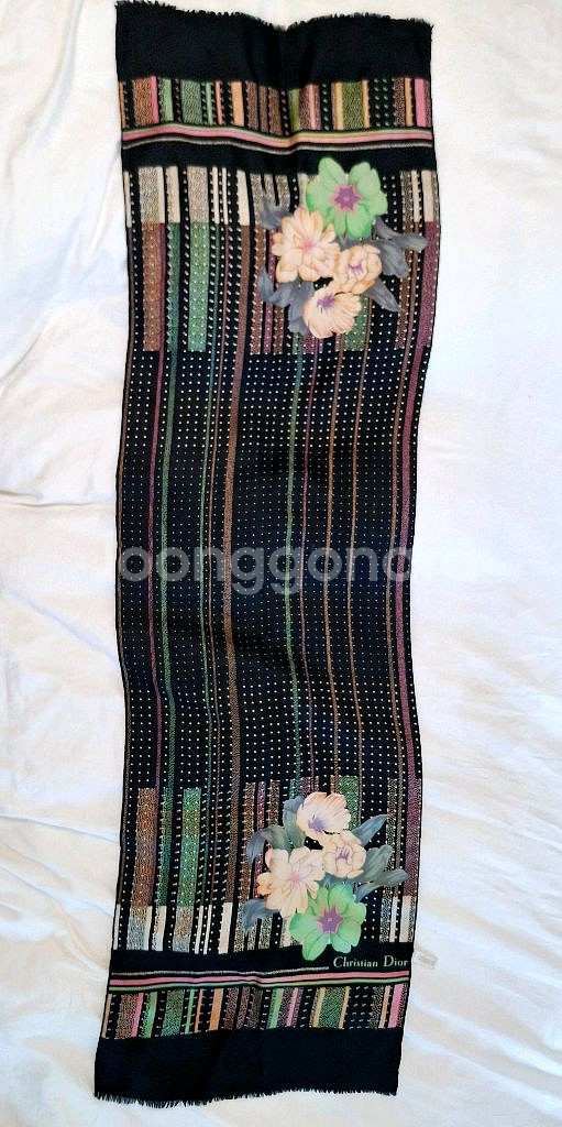 정품 크리스찬디올 실크스카프 빈티지 블랙 프랑스제조--7