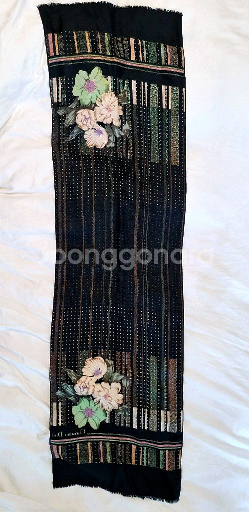 정품 크리스찬디올 실크스카프 빈티지 블랙 프랑스제조--8