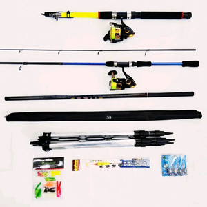 원투낚시대3m+루어대1.8m+민장대+릴2대+받침대+소품