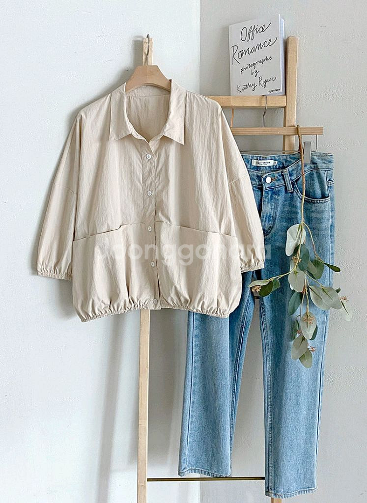 신상)고무줄 카라 단추 무지 셔츠NEW--2