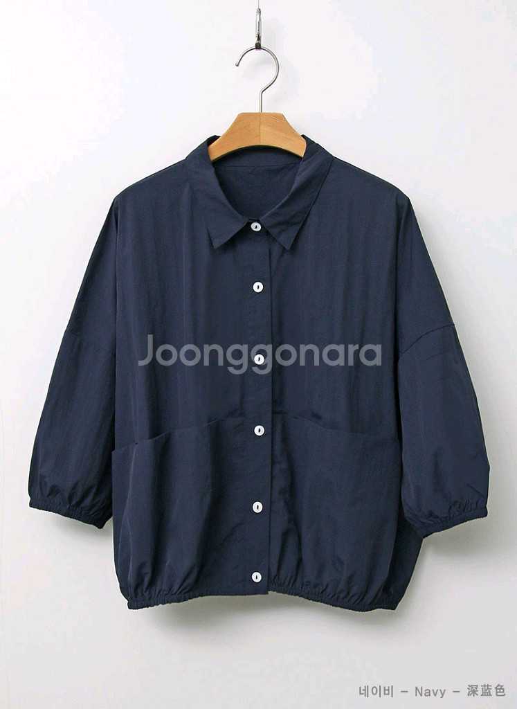 신상)고무줄 카라 단추 무지 셔츠NEW--8