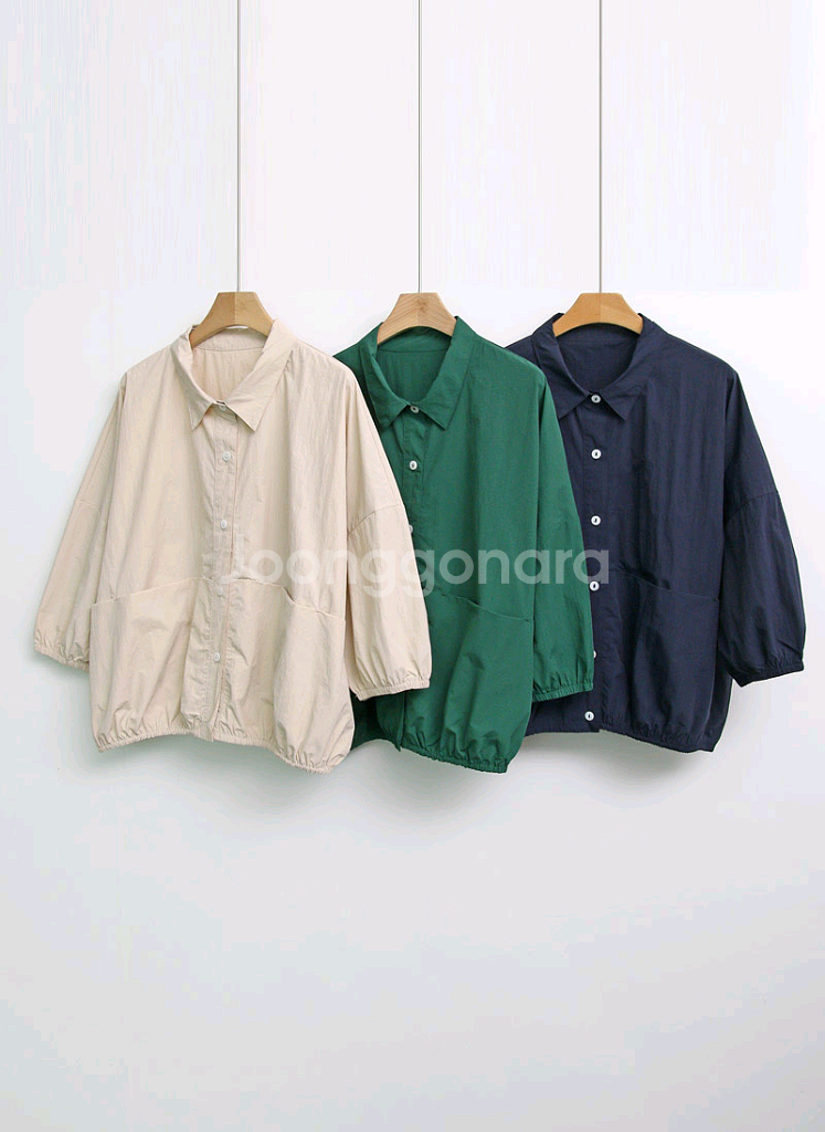 신상)고무줄 카라 단추 무지 셔츠NEW--4