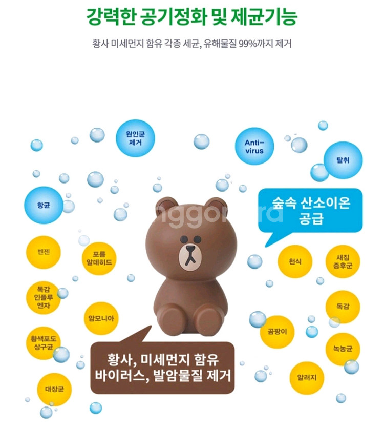 라인프렌즈 브라운 미니 공기청정기 새상품--2