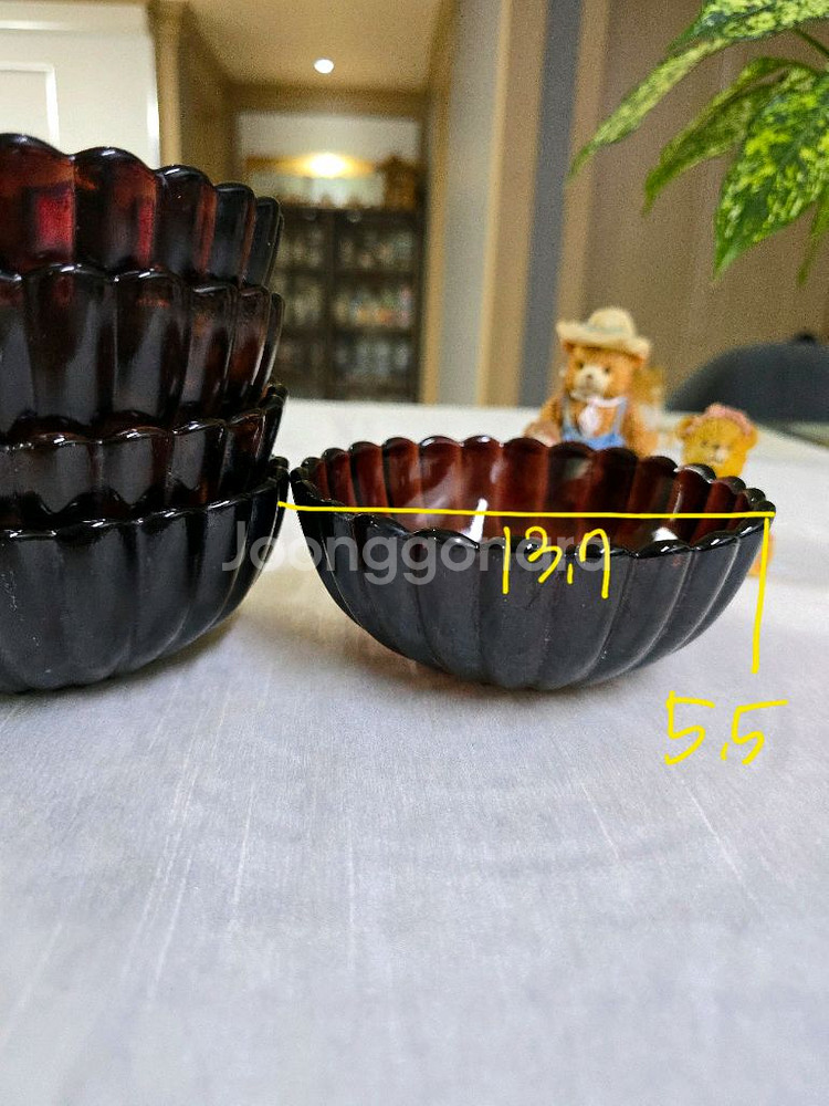 3장남음))빈티지 레트로 더진한 포도주색 주름볼그릇--8
