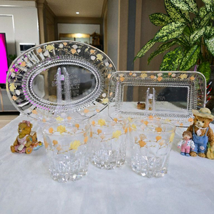 ((일괄))빈티지 삼화글라스 오벌/직사각접시.크리스탈컵