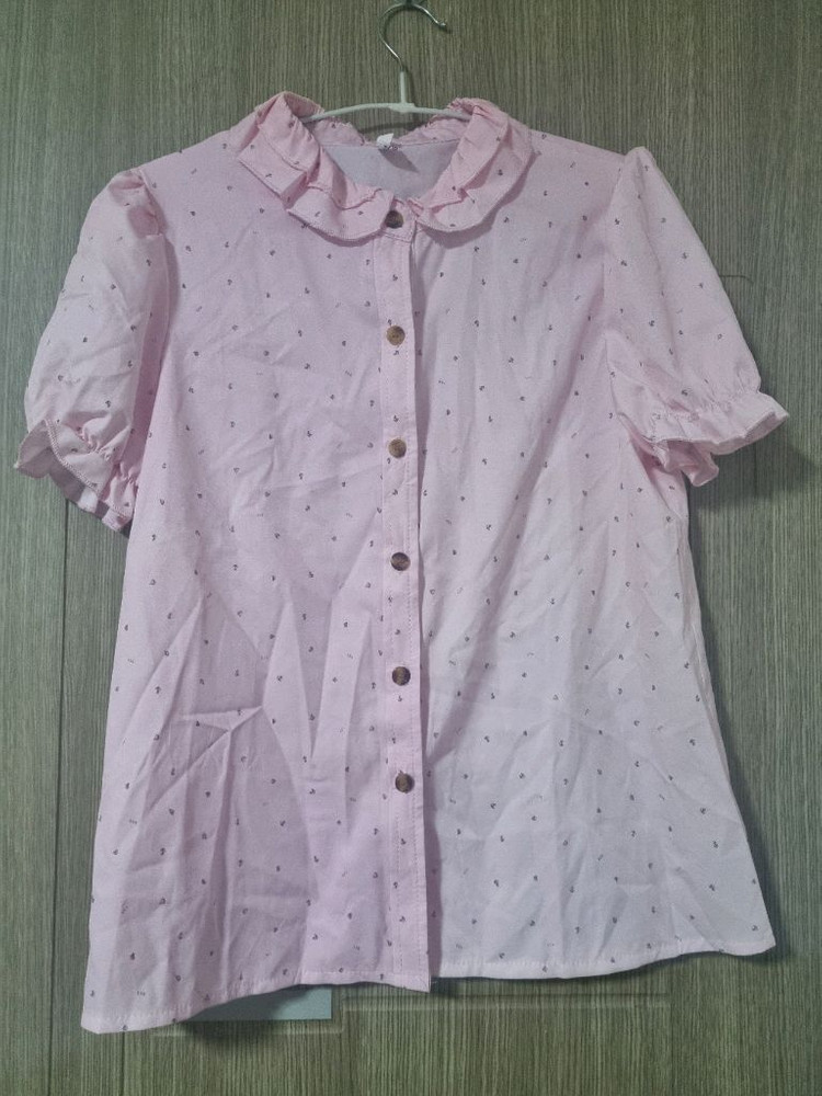 레이스 프릴 와이셔츠 핑크 s 이미지