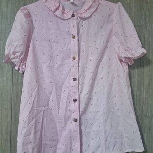 레이스 프릴 와이셔츠 핑크 s 이미지