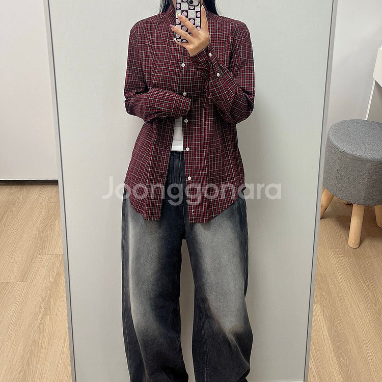 폴로 랄프로렌 레드 타탄 체크 셔츠--1