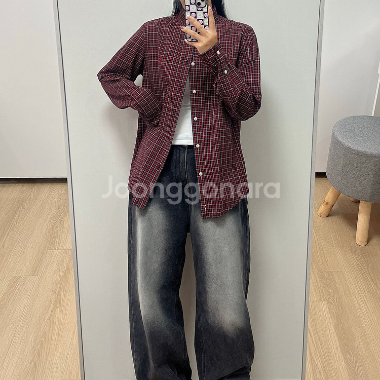 폴로 랄프로렌 레드 타탄 체크 셔츠--0