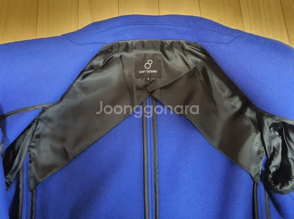 블루 롱코트. 모직혼방 롱코트--2