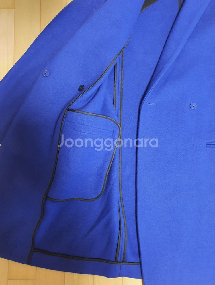 블루 롱코트. 모직혼방 롱코트--3