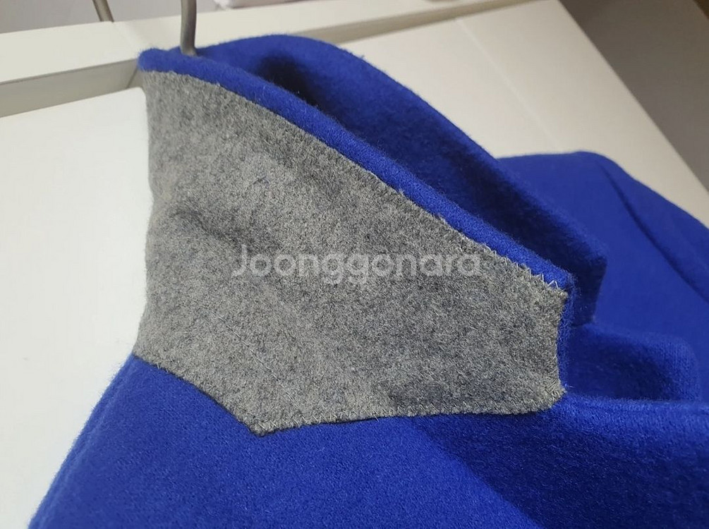 블루 롱코트. 모직혼방 롱코트--4