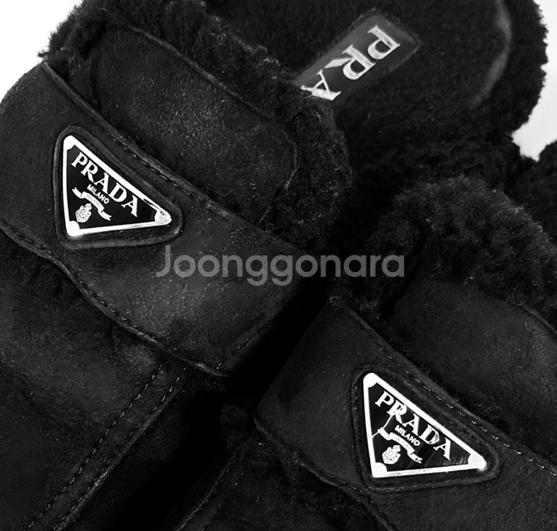 7] 프라다 시어링 양털 사보 슬라이드 뮬 블로퍼 블랙--6
