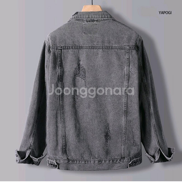 남자 오버핏 데님 자켓, M,그레이--1