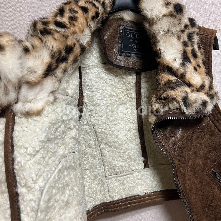 게스 레오파드 무스탕 조끼(s)--6