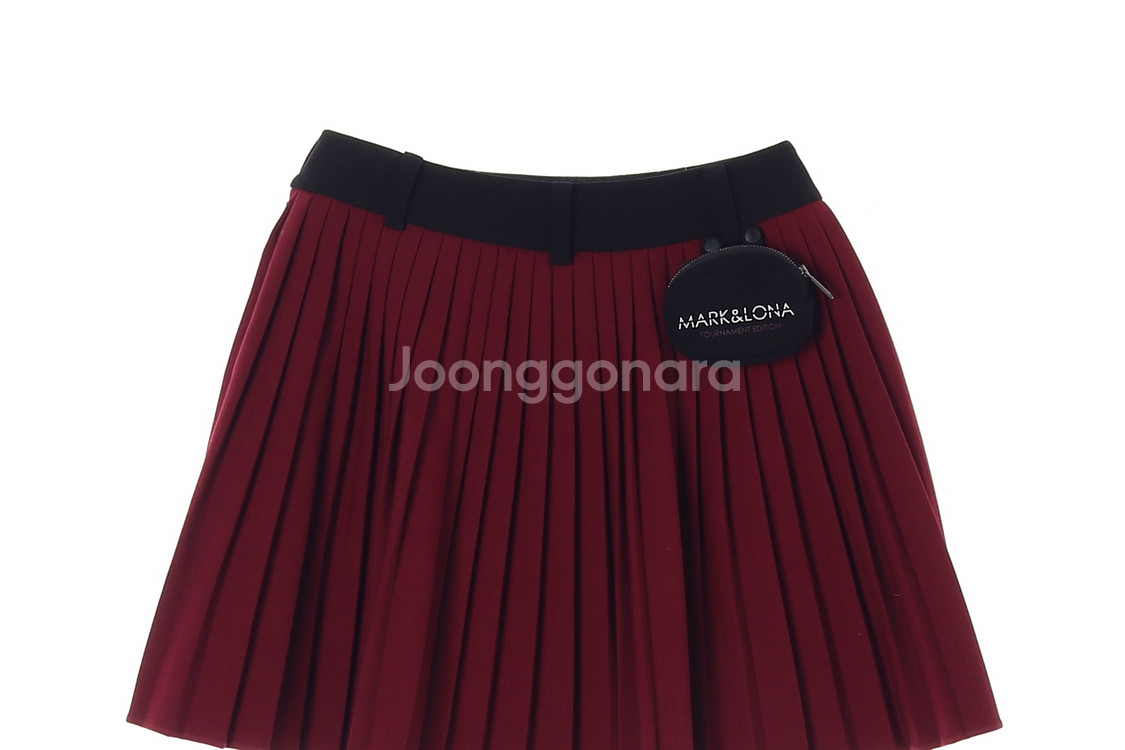 [S]마크앤로나 로고 지퍼 파우치 미니 플리츠스커트 골--1