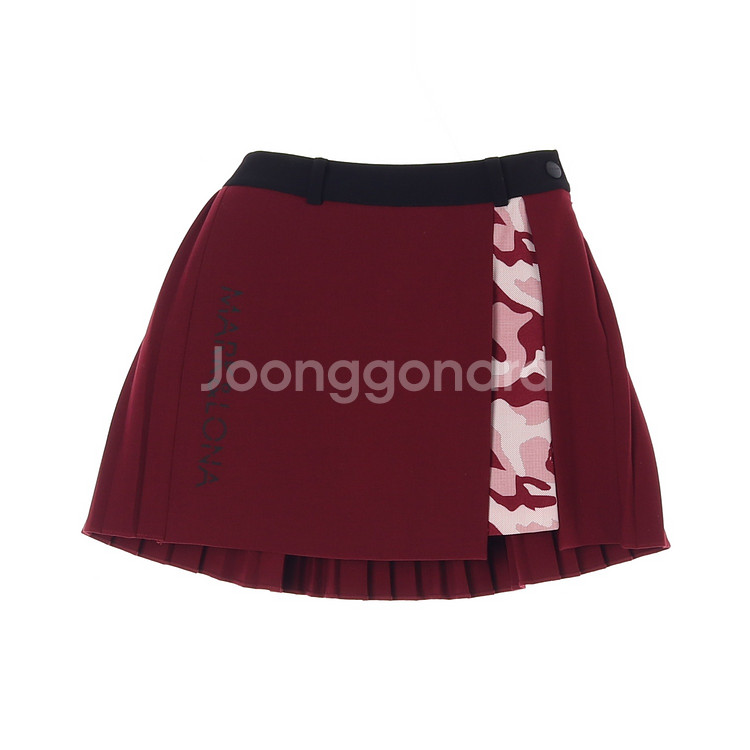 [S]마크앤로나 로고 지퍼 파우치 미니 플리츠스커트 골--3