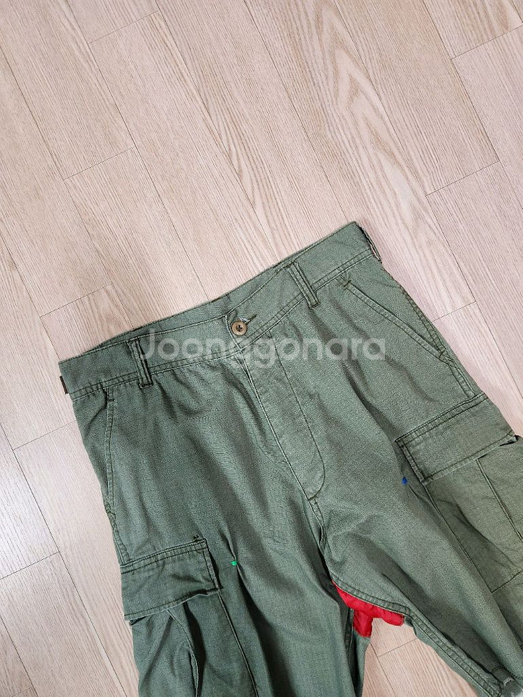 핸드워크 카키 커스텀 카고 하프 팬츠--2