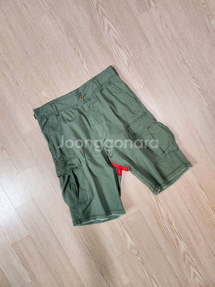 핸드워크 카키 커스텀 카고 하프 팬츠--3