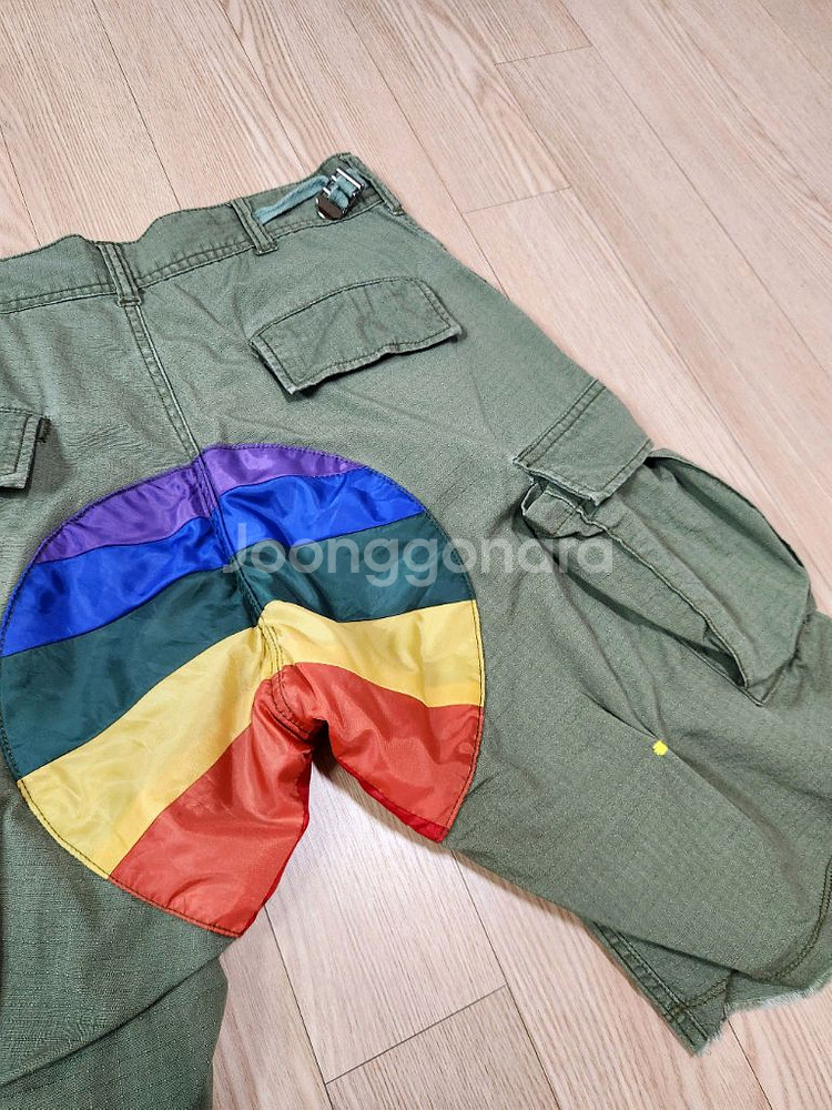핸드워크 카키 커스텀 카고 하프 팬츠--6