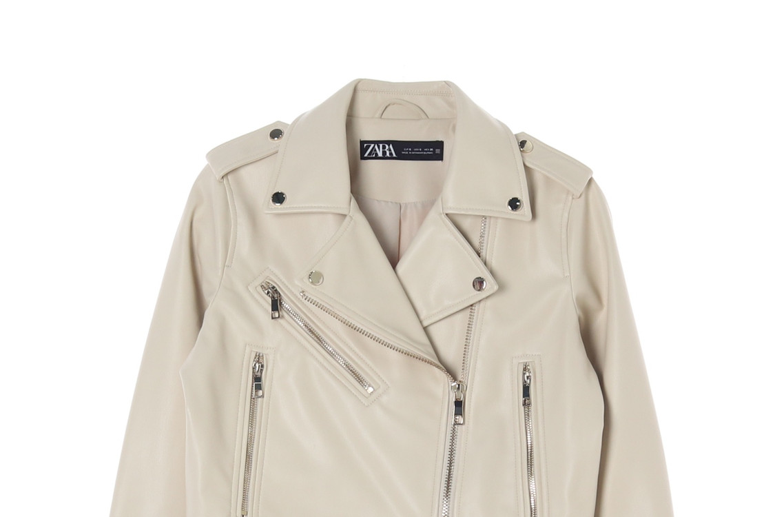 [S]자라 크림 레더 라이더 바이커재킷 가죽 자켓 이미지