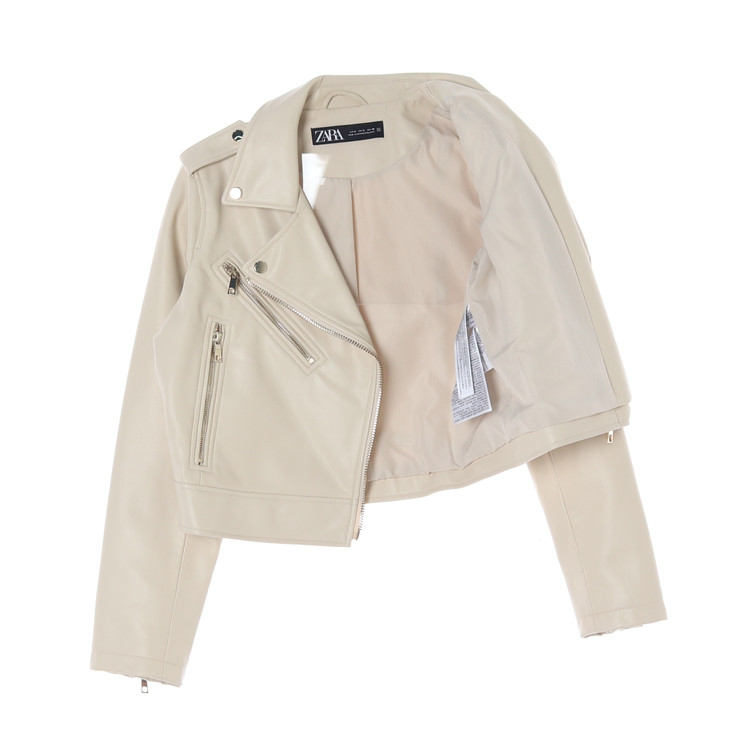 [S]자라 크림 레더 라이더 바이커재킷 가죽 자켓 이미지