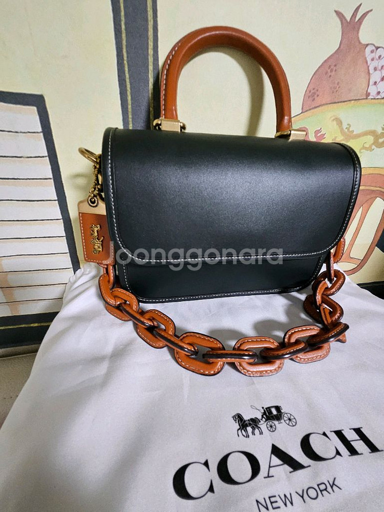 코치 가방 로그 탑 핸들 인 컬러블록 토트백 숄더백--2