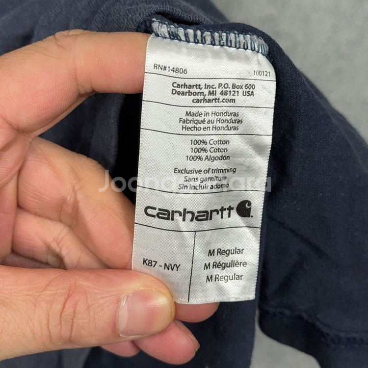 [칼하트] 네이비 포켓 로고 남성 반팔티 M--4
