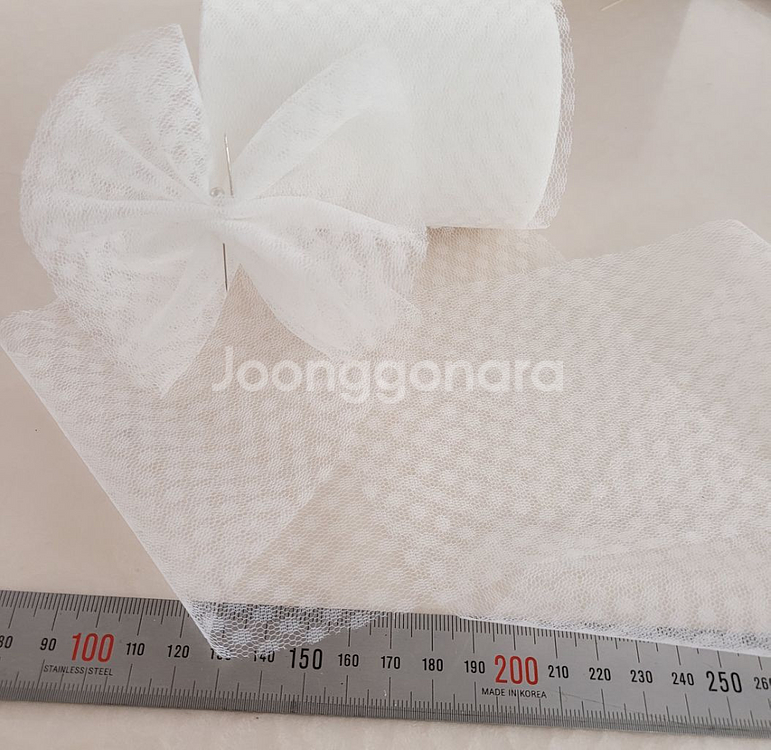 망사리본 화이트 100미리 도트무늬 22마 일괄--0