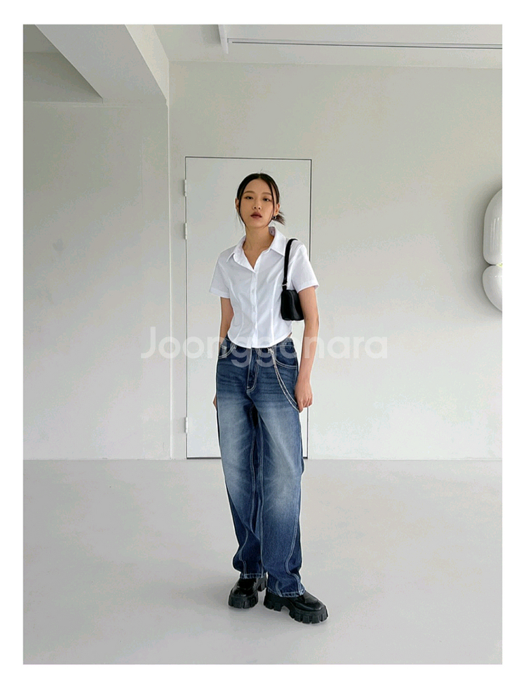 블랙업 샤큰 베이직 반팔셔츠 화이트 S--1